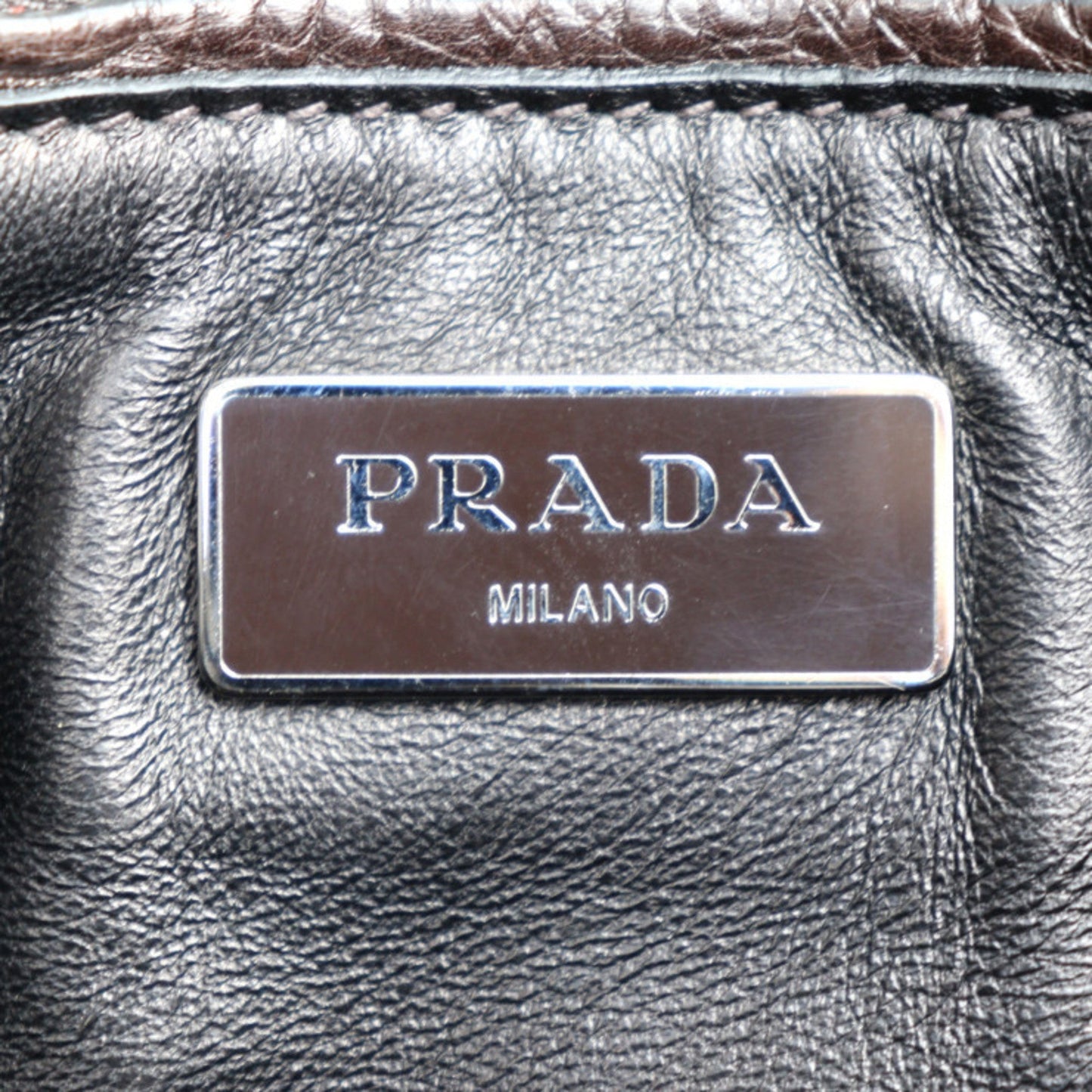 Prada HandBag BN2625 Gray Scarf MORO Dark Brown Silver Metal Fittings 2WAY Shoulder Bag All Leather [The inside is also made of leather for a luxurious feel]