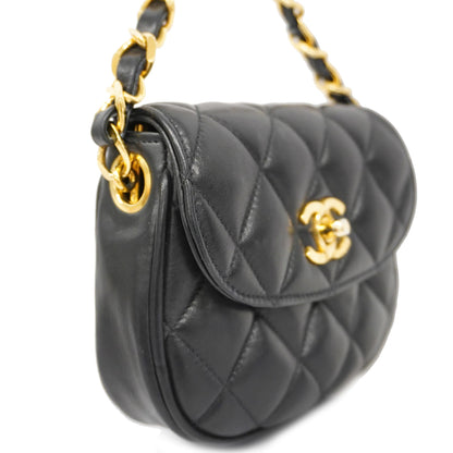 Chanel[3bd5060] Auth  handBag Matelasse lambskin black gold metal