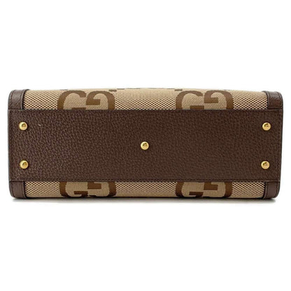 Gucci Beige Brown Canvas Leather Shoulder Bag Tote Bag