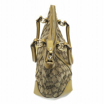 Gucci Brown Gold Canvas Leather Tote Bag