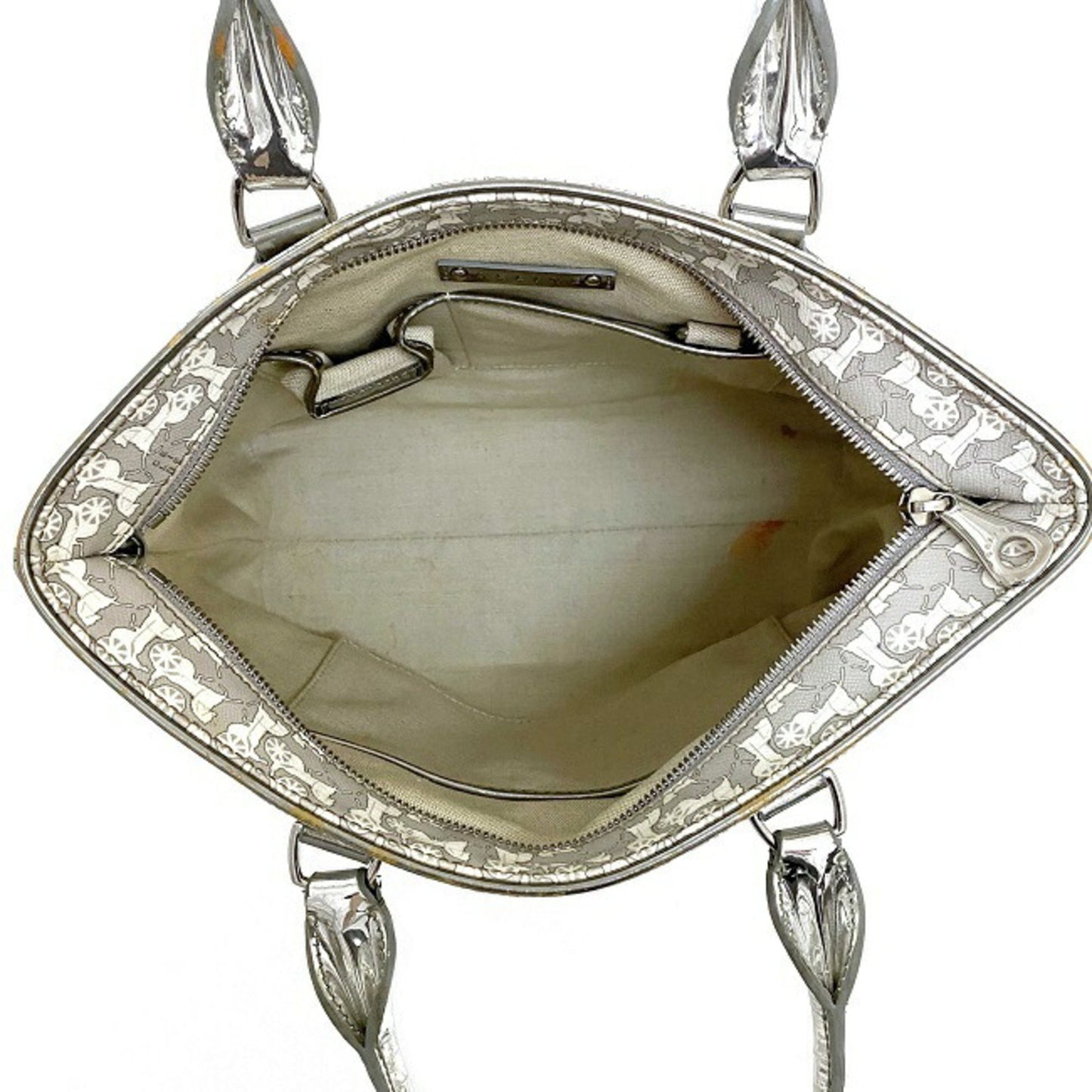 Celine Tote Bag Gray Silver White Salky PVC Leather Celine Carriage Horse Women's Metallic