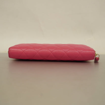 ChanelAuth  Matelasse Gold Hardware Women's Caviar Leather Long Wallet Pink