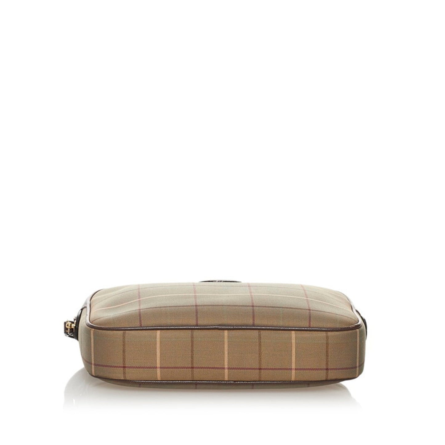 Burberry Check Clutch Bag Second Khaki Brown Canvas Leather Ladies BURBERRY