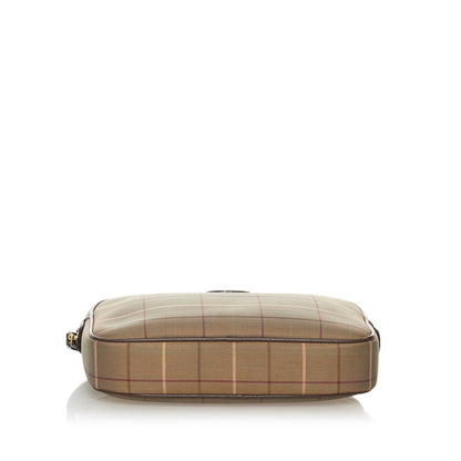 Burberry Check Clutch Bag Second Khaki Brown Canvas Leather Ladies BURBERRY