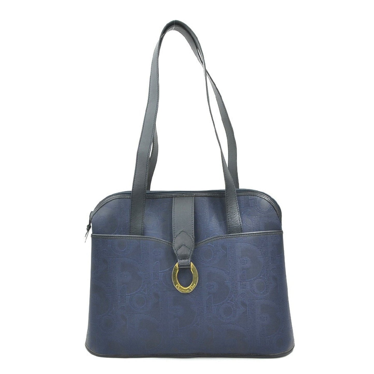 Christian Dior Navy Coated Canvas Leather Shoulder Bag ()