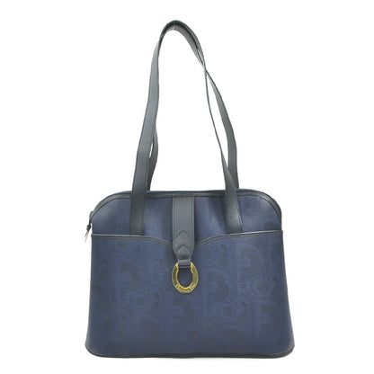 Christian Dior Navy Coated Canvas Leather Shoulder Bag ()