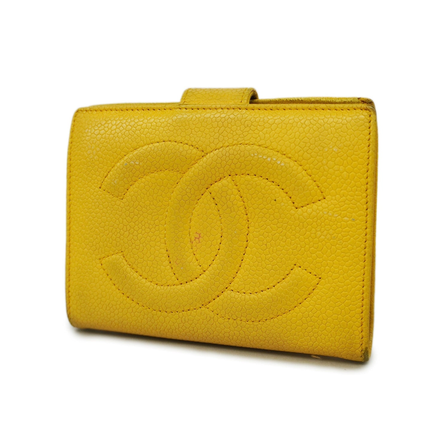 ChanelAuth  Wallet Gold Hardware Women's Caviar Leather Yellow