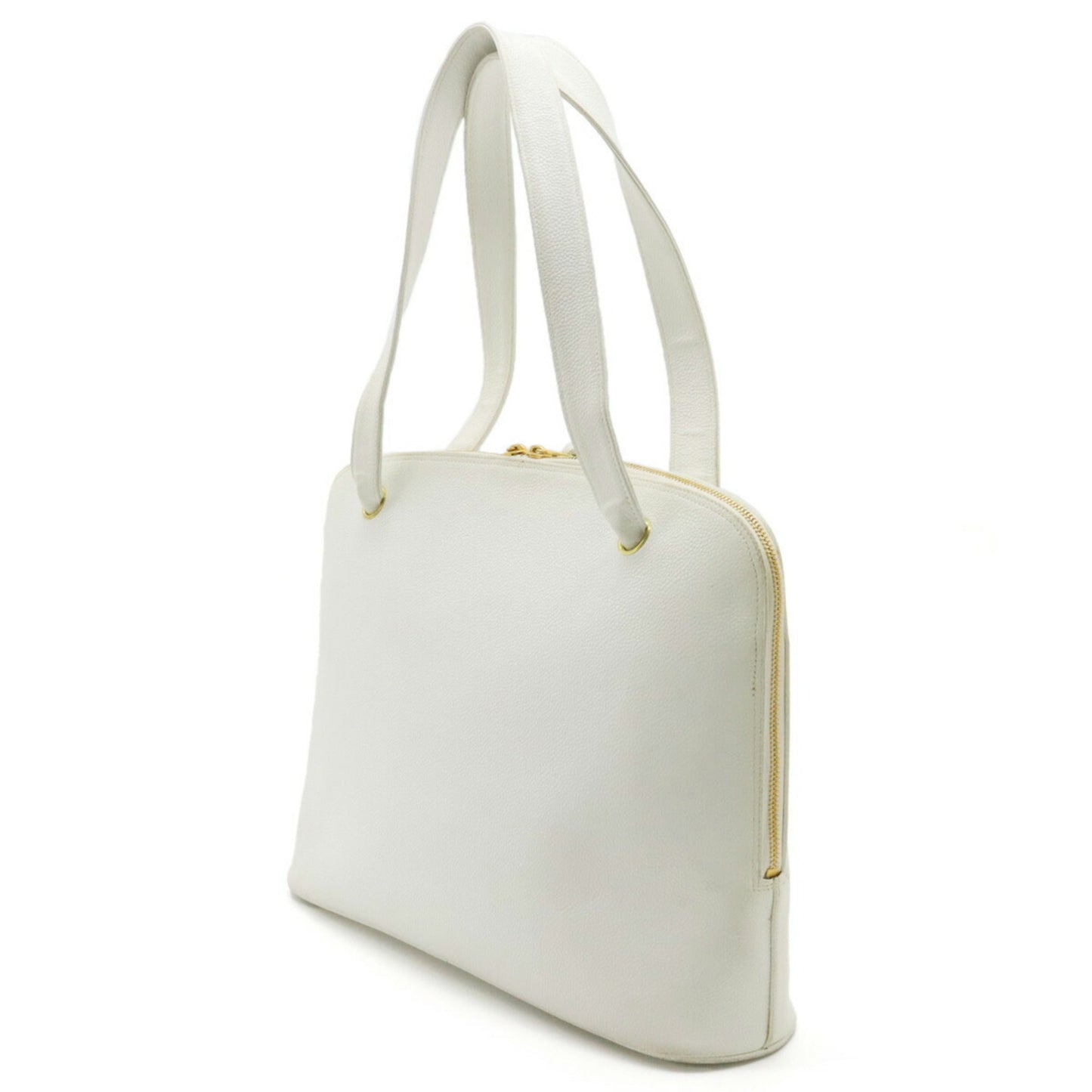 Chanel Coco Ball Mark Tote Bag Shoulder Caviar Skin Leather White
