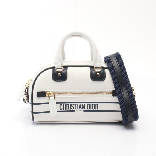 Christian Dior Navy White Leather Handbag ()