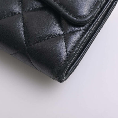 Chanel Lambskin Matelasse Coco Mark Bifold Long Wallet Black Ladies