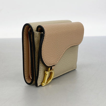 Christian Dior Pink Beige Leather Wallet (Tri-Fold) ()