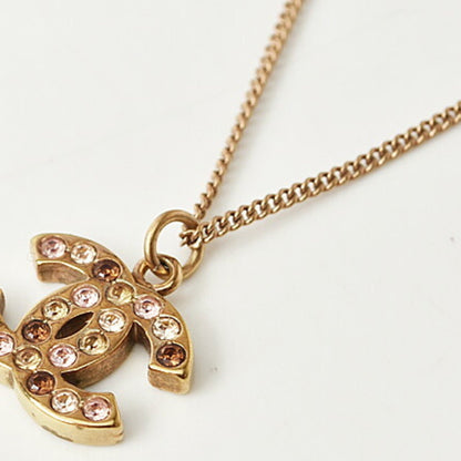 Chanel necklace/pendant CHANEL coco mark/CC rhinestone gold/rose multi