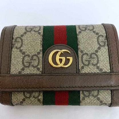 Gucci Beige Brown Pvc Canvas Leather Wallet (Tri-Fold)