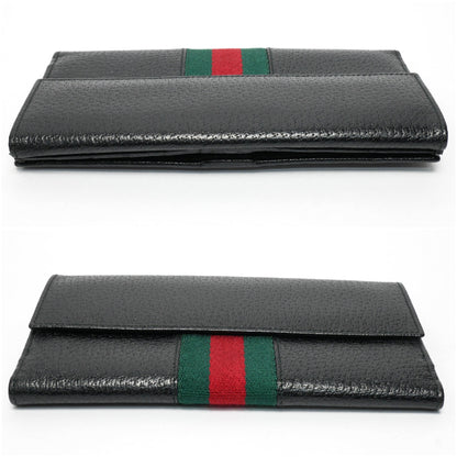 Gucci long wallet bi-fold for men brand logo sherry line with coin purse pigskin silver metal fittings black