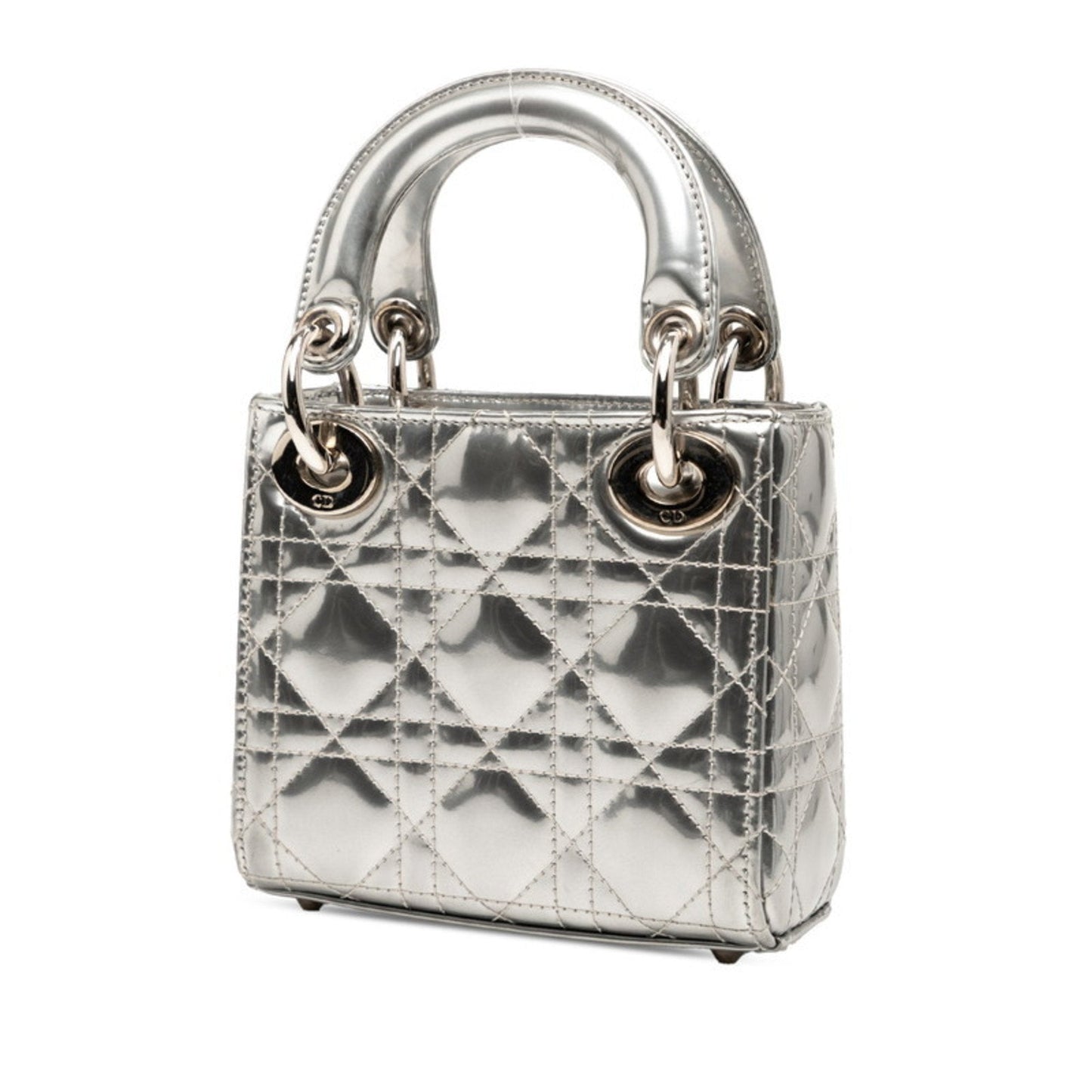 Christian Dior Silver Patent Leather Fur Handbag Shoulder Bag ()