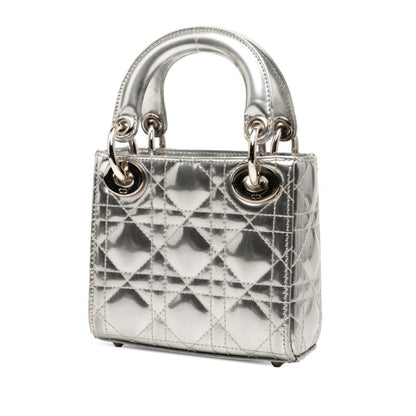 Christian Dior Silver Patent Leather Fur Handbag Shoulder Bag ()