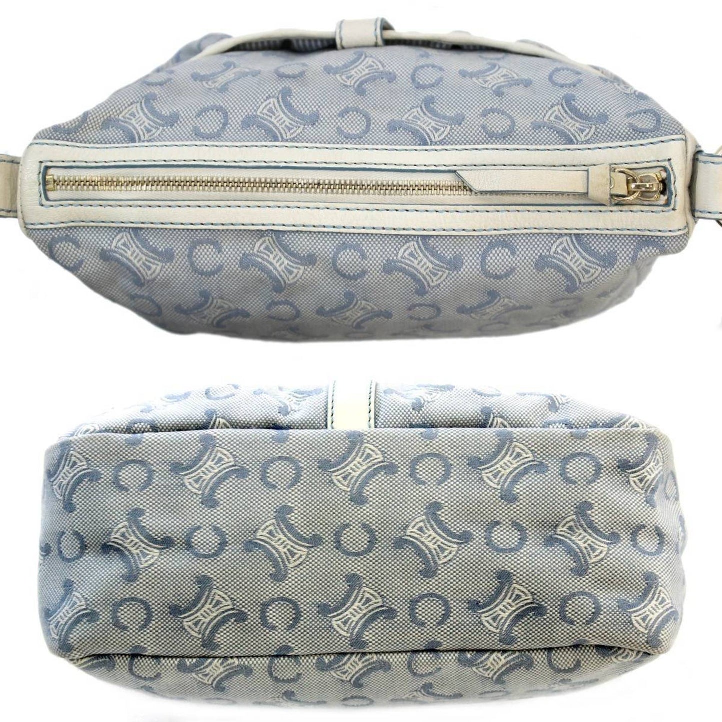 Celine Canvas Shoulder Bag Jaguar Leather Blue, White C Blason