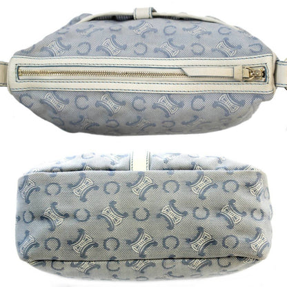 Celine Canvas Shoulder Bag Jaguar Leather Blue, White C Blason