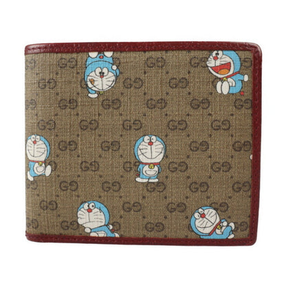 Gucci GG Supreme Bifold Wallet 647802 PVC Leather Beige Brown Enji Doraemon Collaboration Billfold