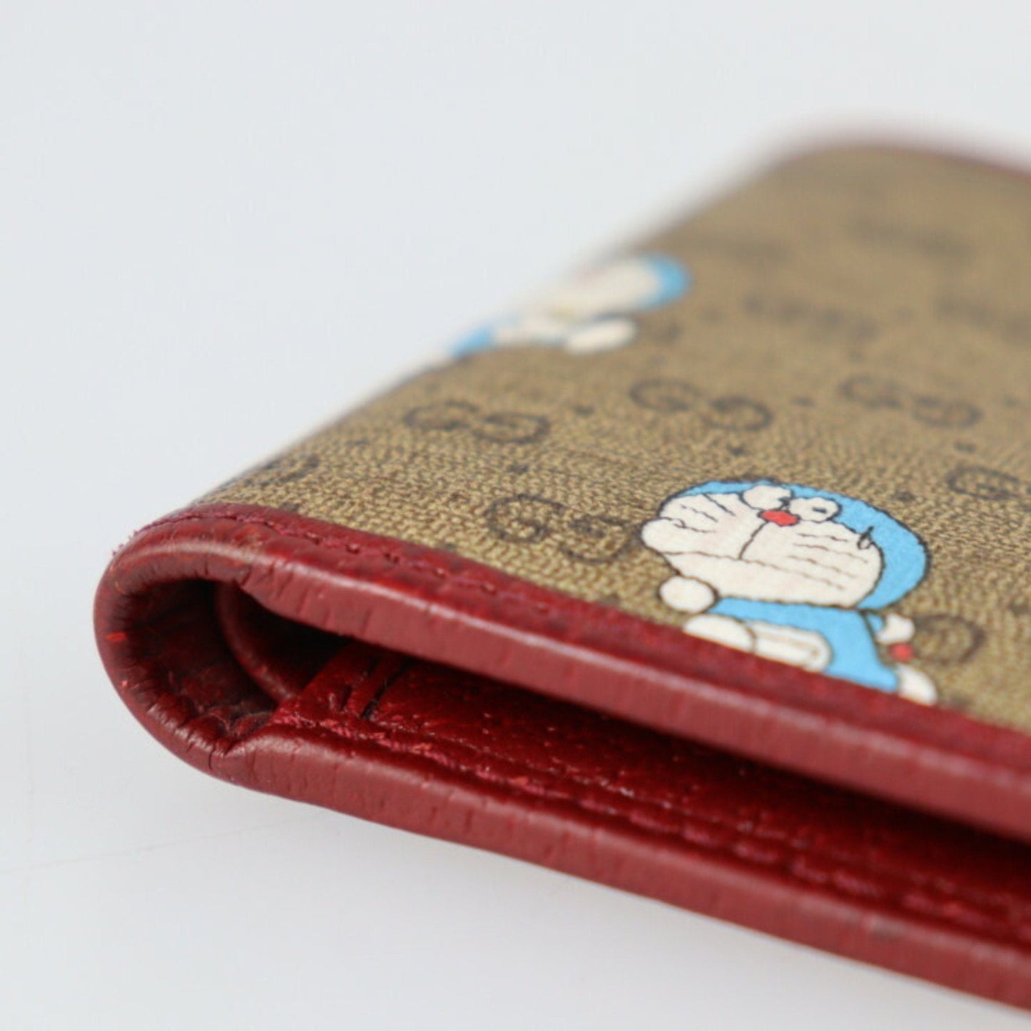 Gucci GG Supreme Bifold Wallet 647802 PVC Leather Beige Brown Enji Doraemon Collaboration Billfold