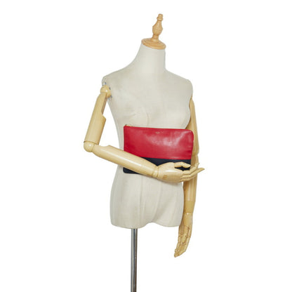 Celine Bicolor Pouch Clutch Bag Red Navy Leather Ladies