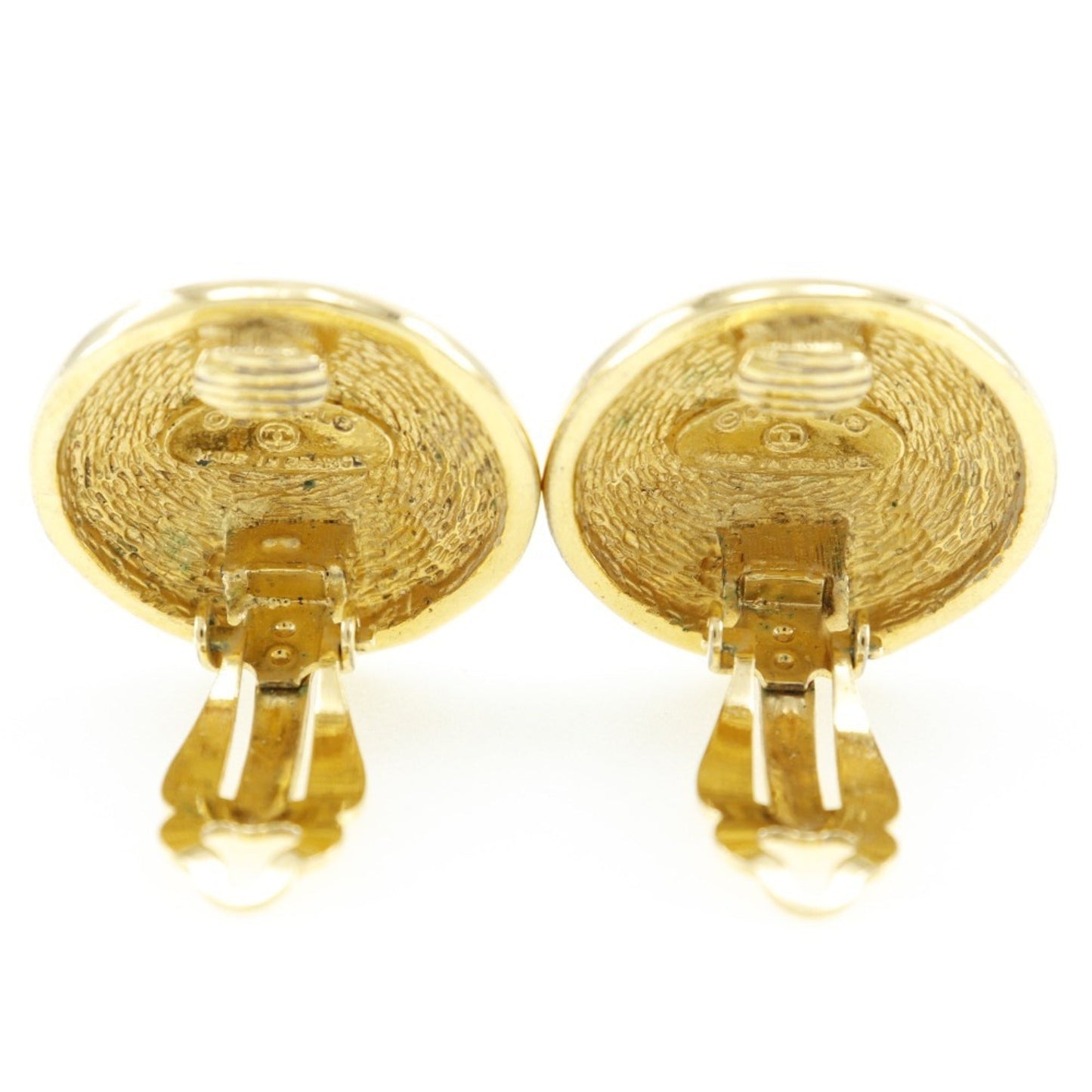 Chanel COCO Mark Earrings Matelasse Vintage Gold Plated Made in France Ladies
