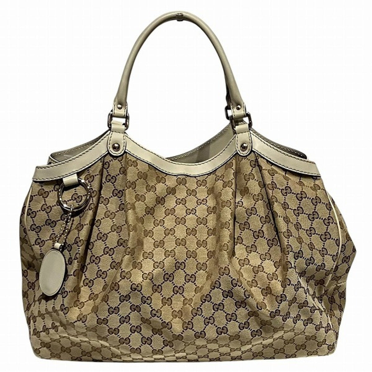Gucci Beige Ivory Gg Canvas Leather Shoulder Bag Tote Bag ()