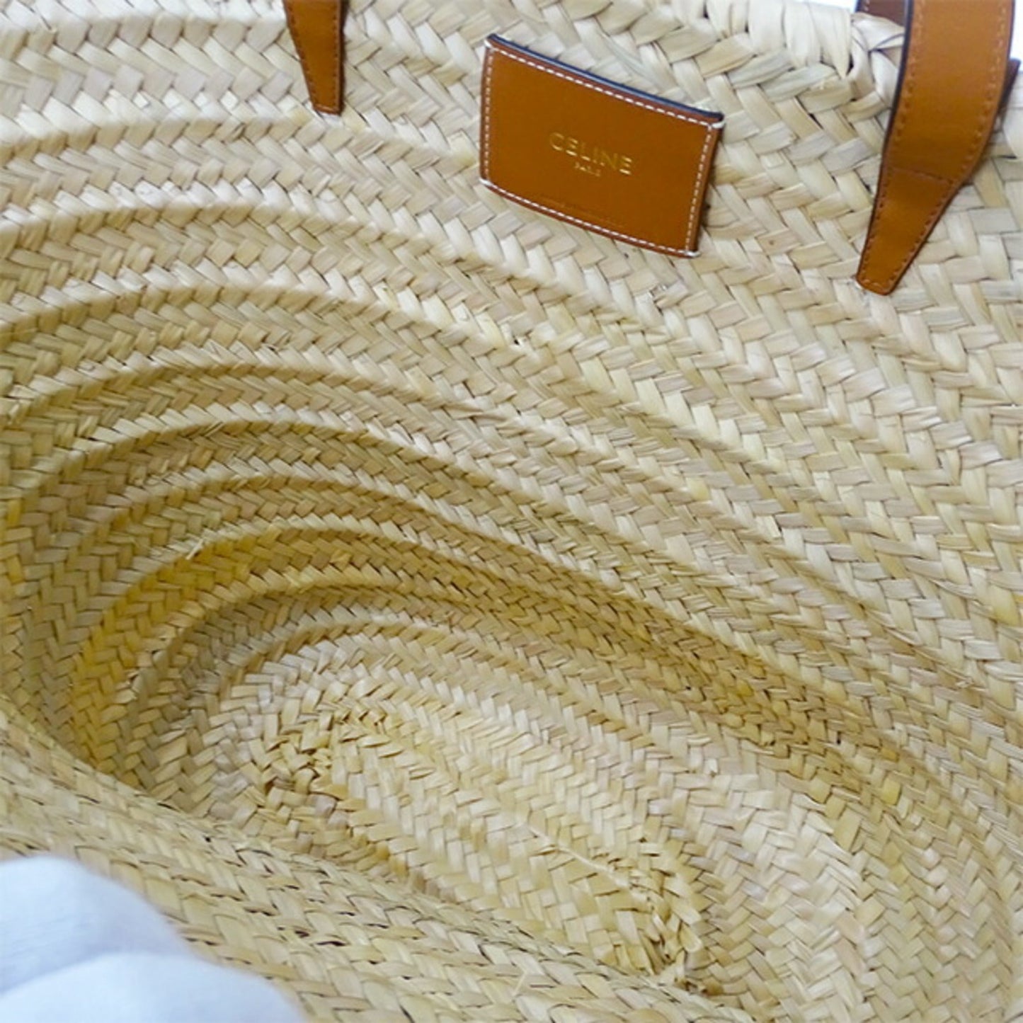 Celine Bag Ladies Triomphe Tote Raffia Calfskin Medium Classic Pannier Tan Brown Basket