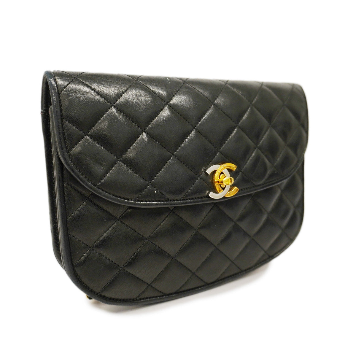 ChanelAuth  Matelasse Chain Shoulder Lambskin Women's Leather Shoulder Bag Black