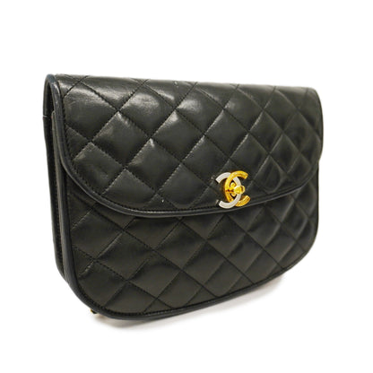 ChanelAuth  Matelasse Chain Shoulder Lambskin Women's Leather Shoulder Bag Black