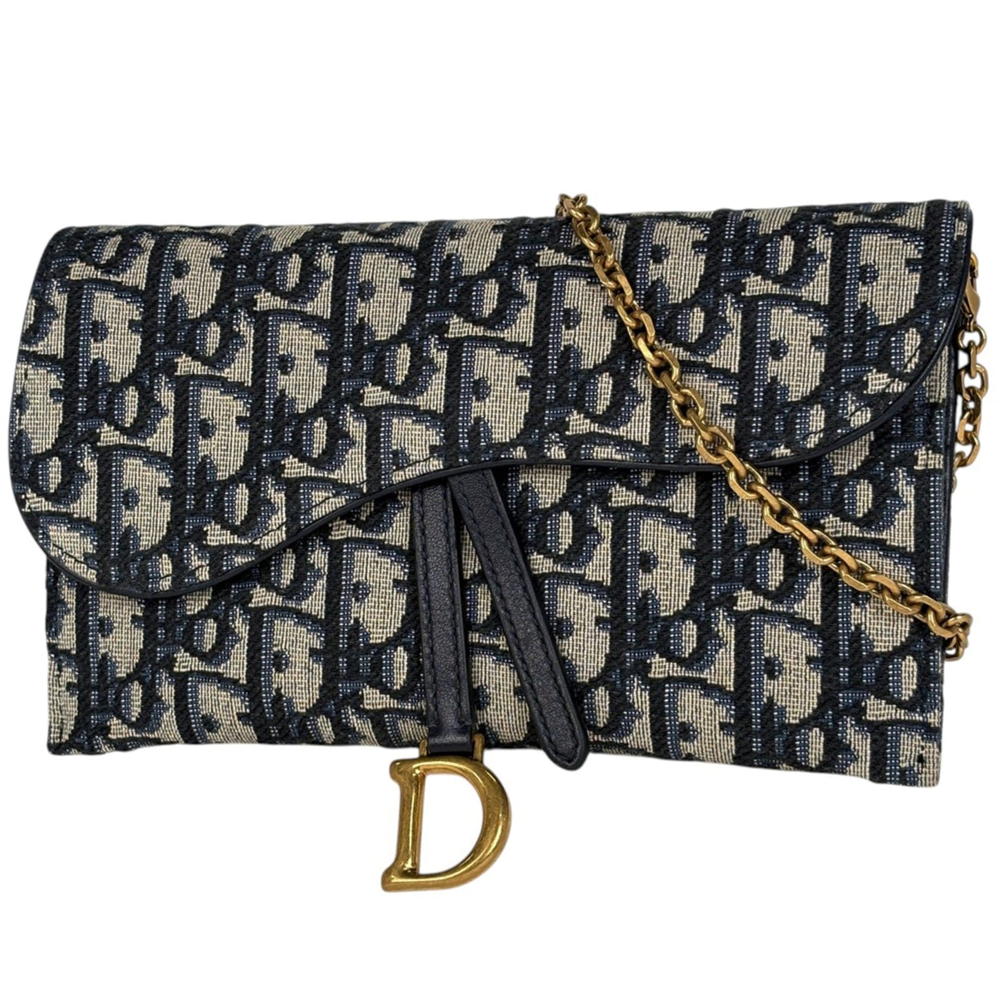Christian Dior Navy Trotter Canvas Leather Chain/Shoulder Wallet ()