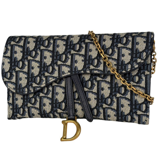 Christian Dior Navy Trotter Canvas Leather Chain/Shoulder Wallet ()