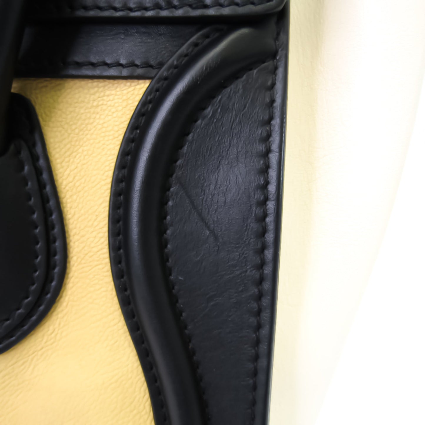 Celine Luggage Micro Shopper 167793 Women's Leather Handbag Black,Off-white,Yellow