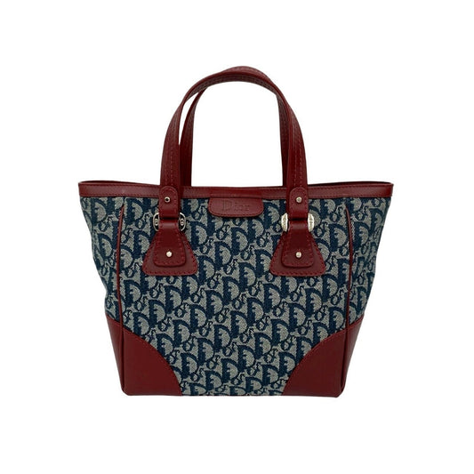 Christian Dior Navy Wine Canvas Leather Handbag Tote Bag ()