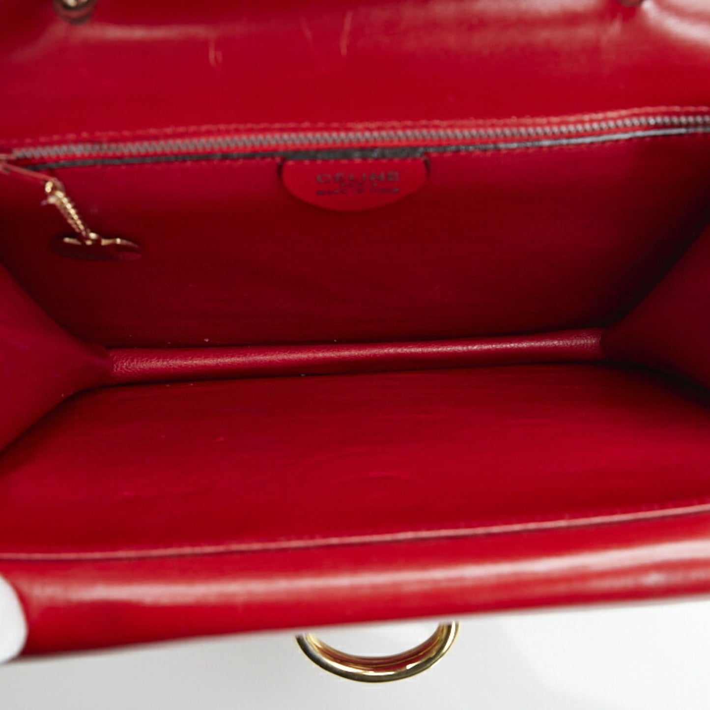 Celine Gancini Handbag Red Gold Leather Ladies