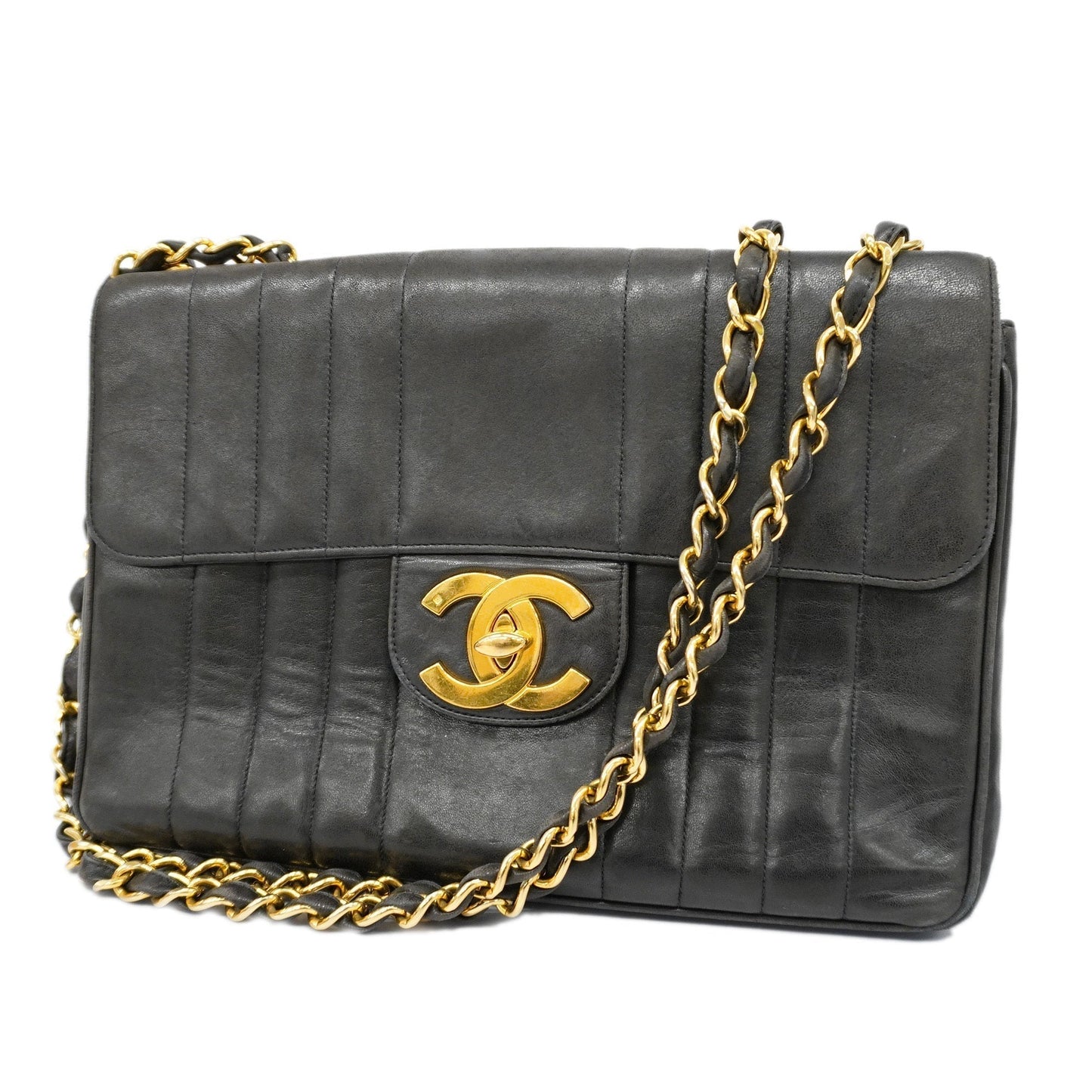 CHANELAuth  Mademoiselle W Chain Women's Leather Shoulder Bag Black
