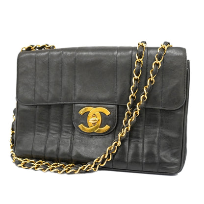 CHANELAuth  Mademoiselle W Chain Women's Leather Shoulder Bag Black