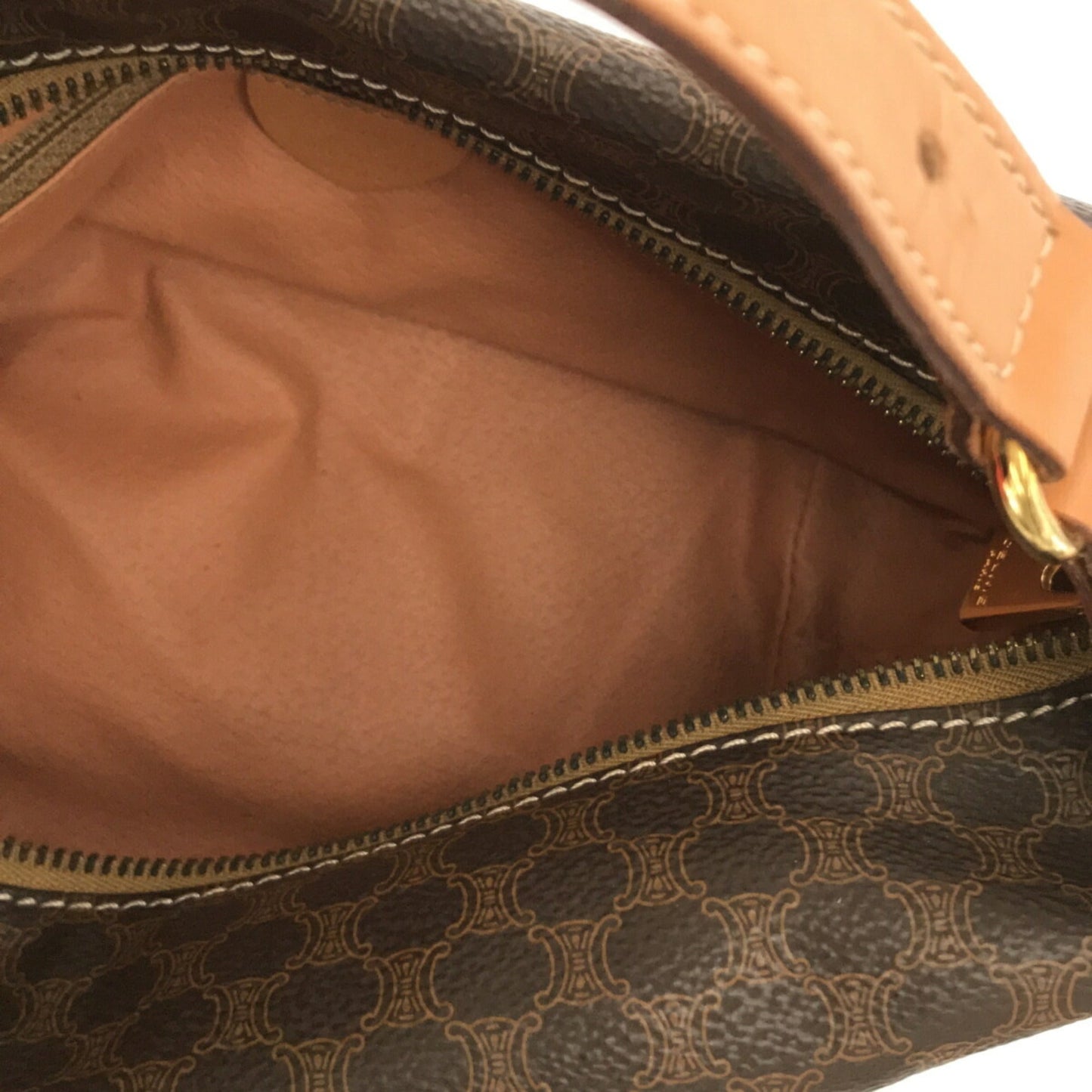 Celine Hand Pouch Macadam PVC Leather Brown Gold Hardware Women's