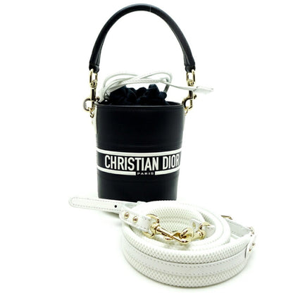 Christian Dior Navy White Leather Shoulder Bag ()