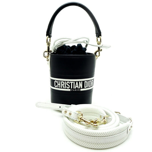 Christian Dior Navy White Leather Shoulder Bag ()