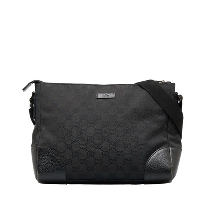 GUCCI GG Canvas Shoulder Bag 114273 Black Leather Women's