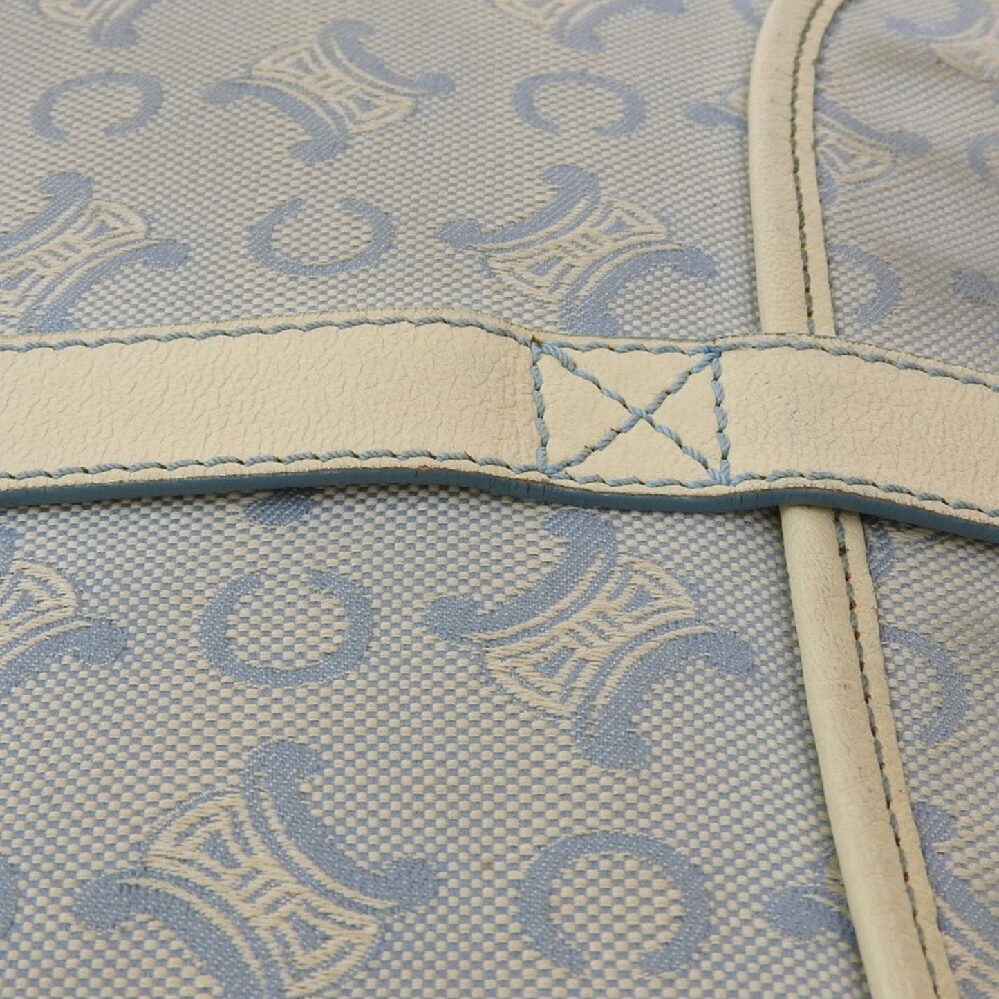 Celine Macadam Logo Crossbody Shoulder Bag Canvas x Leather White Blue