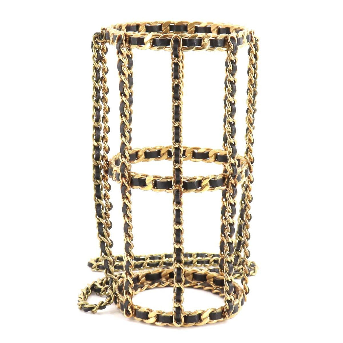 Chanel bottle chain shoulder bag leather black gold vintage