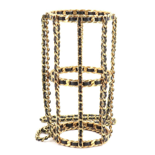 Chanel bottle chain shoulder bag leather black gold vintage