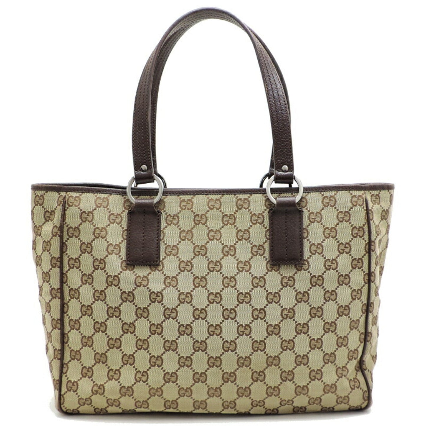 Gucci Gg Canvas Beige Brown Gg Canvas Leather Tote Bag