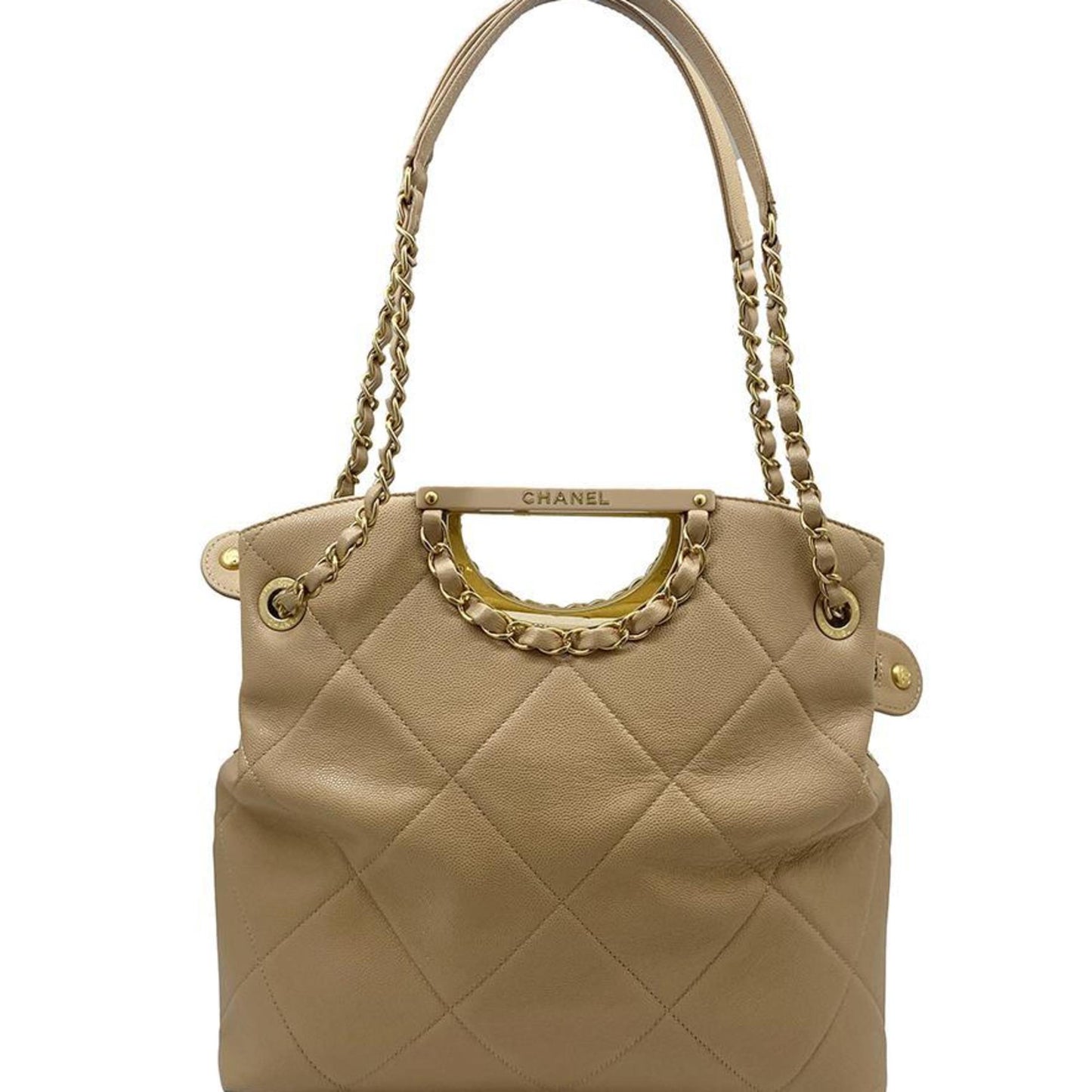 Chanel 2WAY Chain Shoulder Bag Handbag Caviar Beige Pouch AS1469 Good Condition Ladies