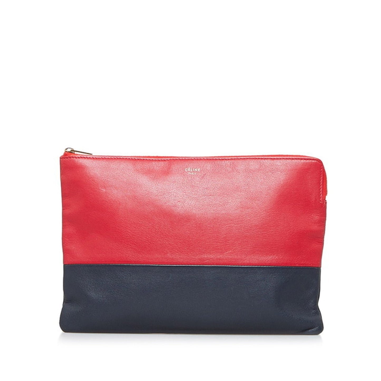 Celine Bicolor Pouch Clutch Bag Red Navy Leather Ladies