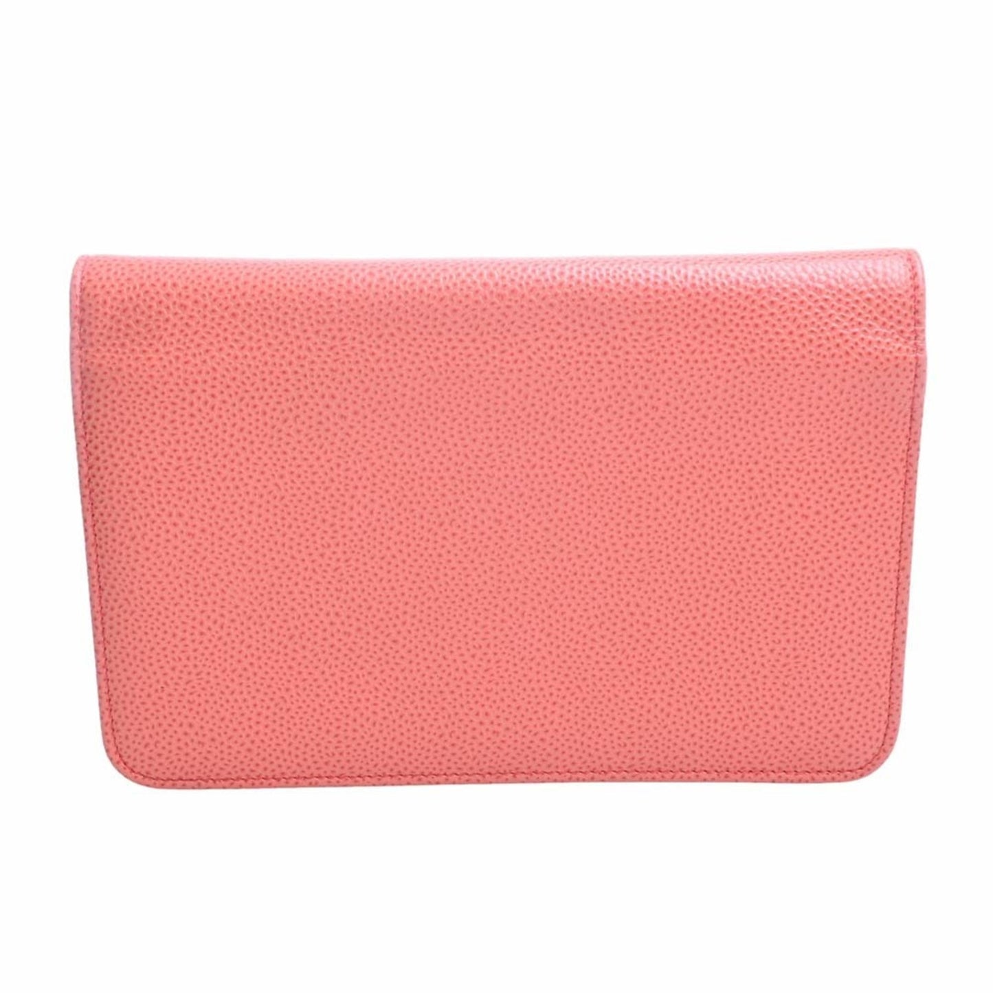 Chanel Caviar Skin Coco Mark Chain Shoulder Long Wallet Orange Ladies