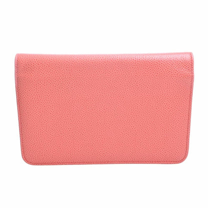 Chanel Caviar Skin Coco Mark Chain Shoulder Long Wallet Orange Ladies