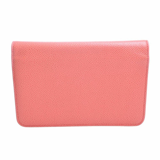 Chanel Caviar Skin Coco Mark Chain Shoulder Long Wallet Orange Ladies